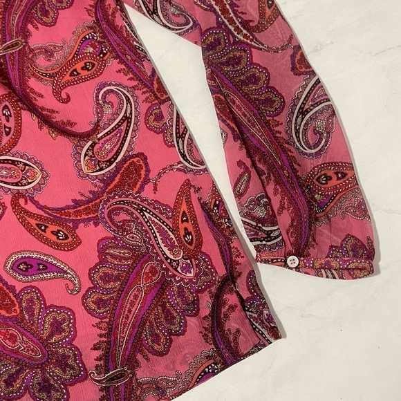 J. Crew Silk Pink Paisley Print Long Sleeve Shirt Size 2 Preppy Business Office - Picture 5 of 6